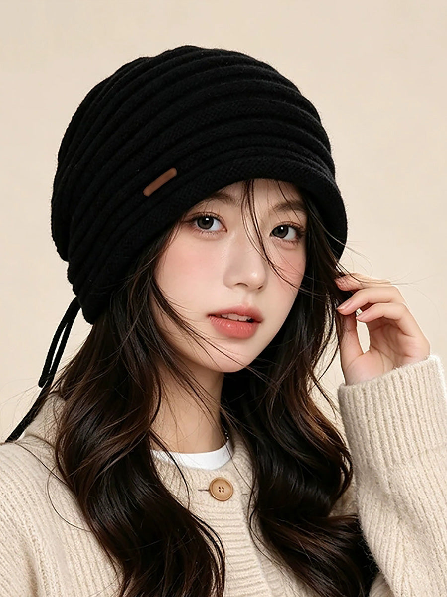 Women Fall Winter Drawstring Knit Slouchy Beanie