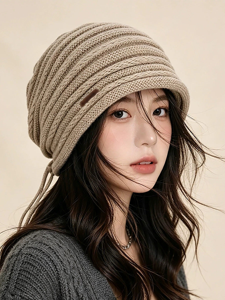 Women Fall Winter Drawstring Knit Slouchy Beanie