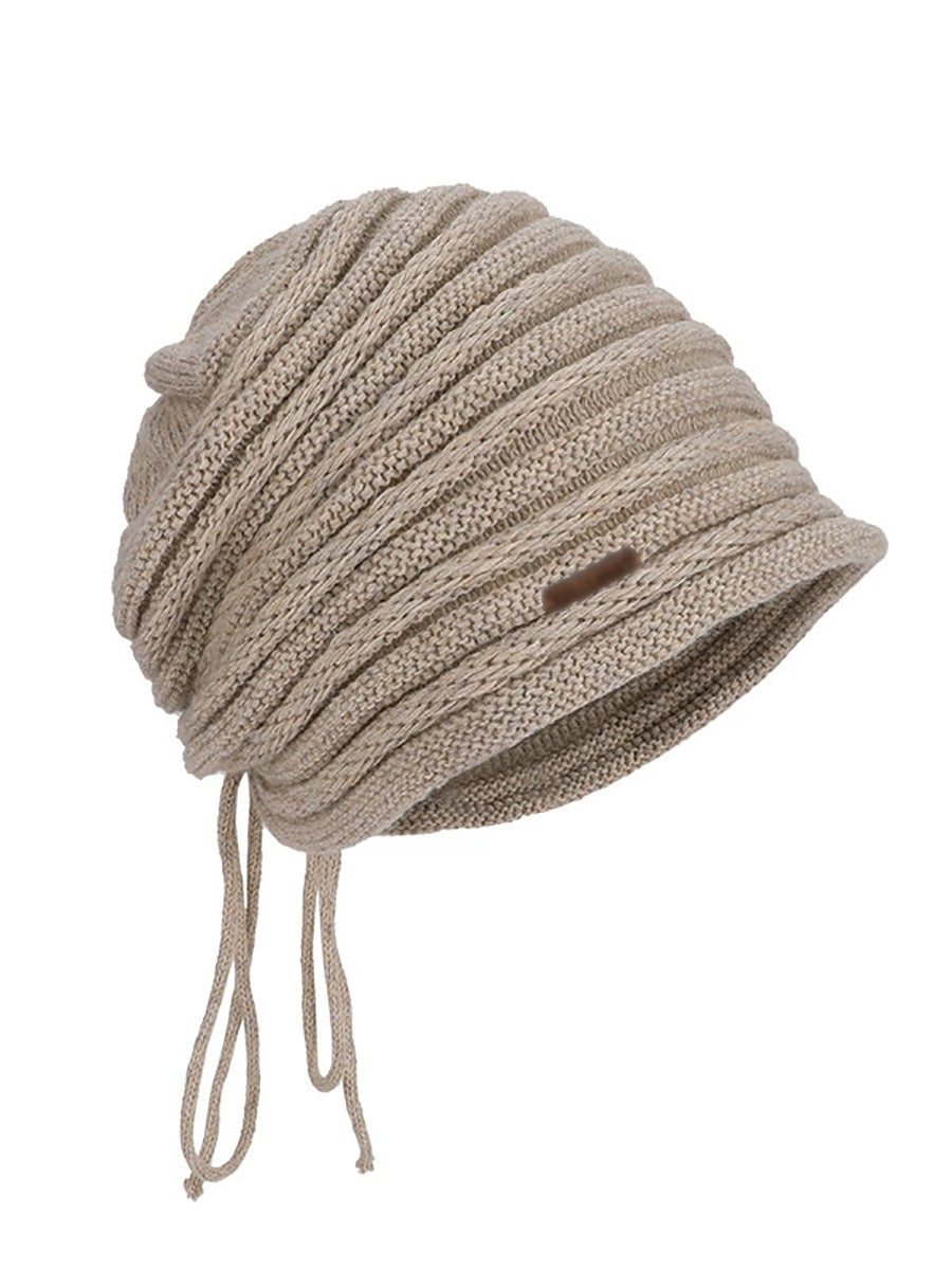 Women Fall Winter Drawstring Knit Slouchy Beanie