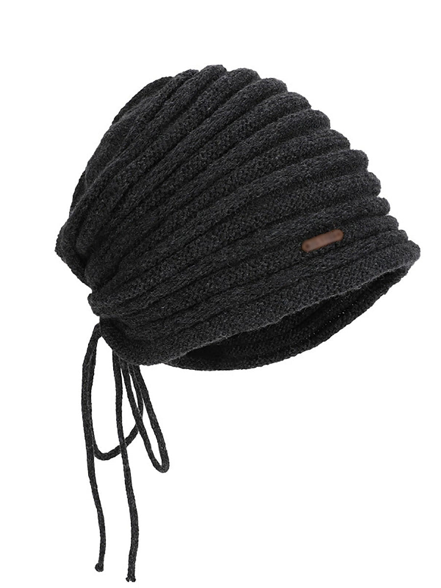 Women Fall Winter Drawstring Knit Slouchy Beanie