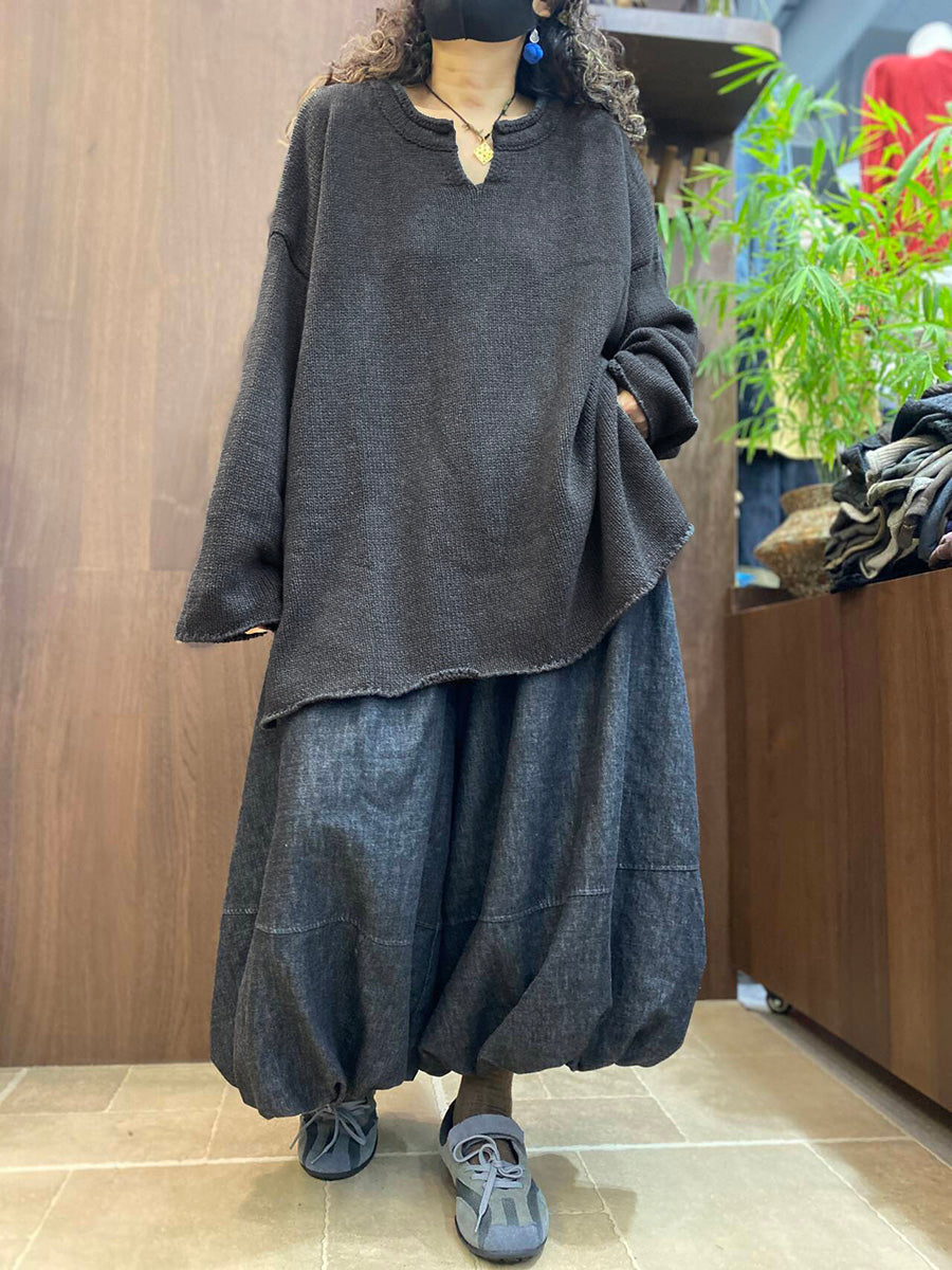Women Fall Artsy Long Sleeve Oversized Knit Top