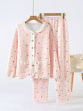 Plus Size Women Winter Thickened Cotton Long Sleeve Pajamas Set