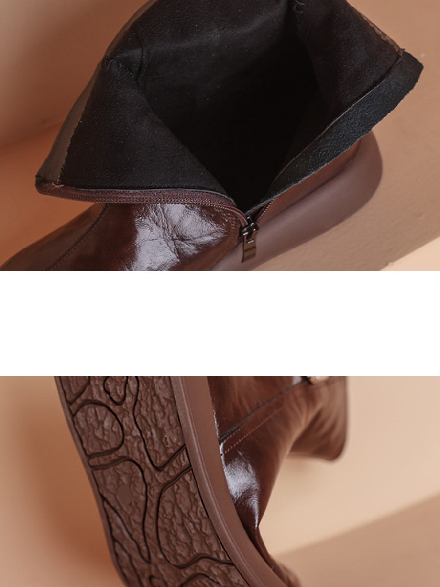 Women Minimalist Genuine Leather Chunky Platform Versatile Ankle Boots