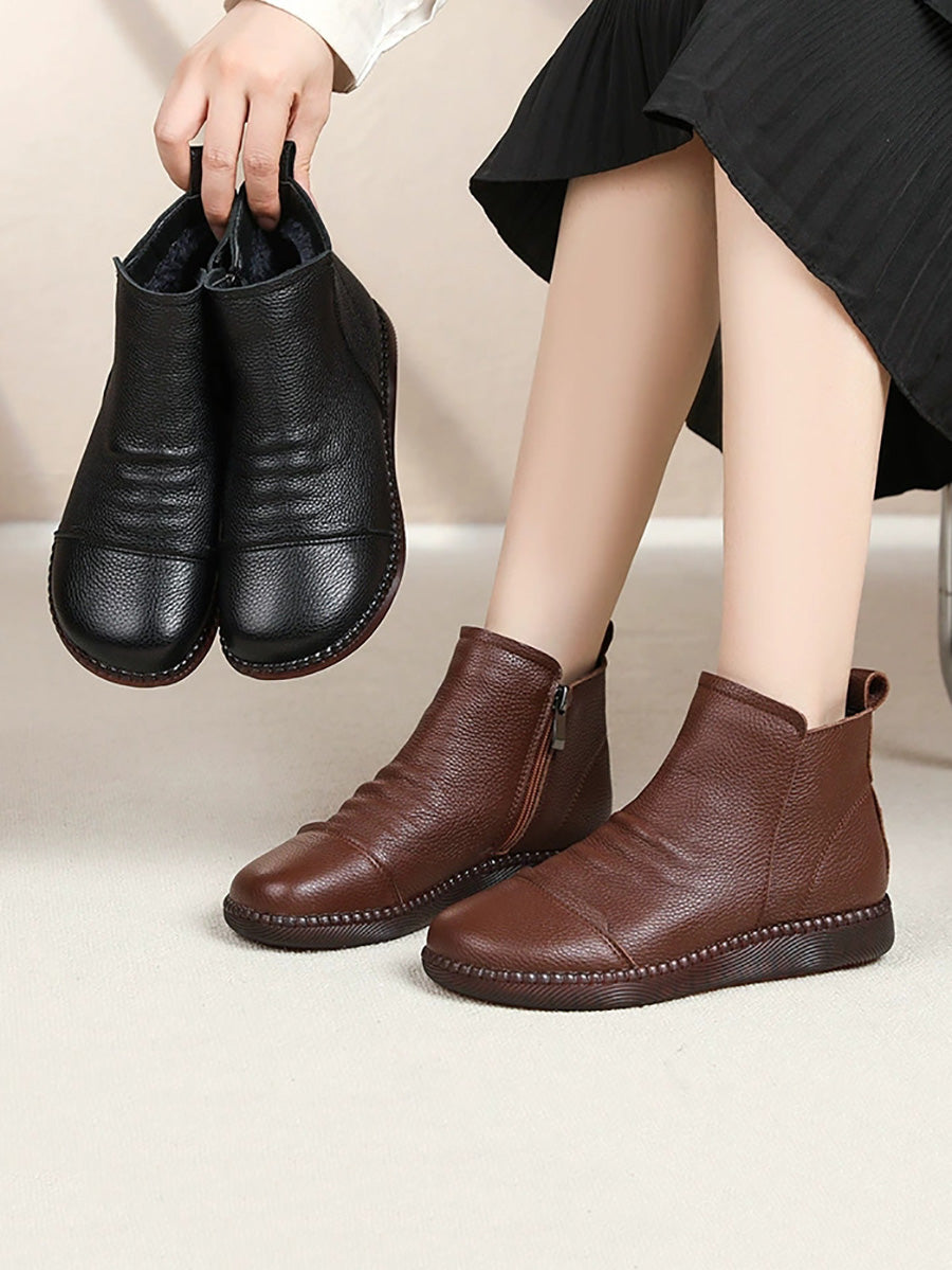 Women Winter Retro Genuine Leather Flat Boots