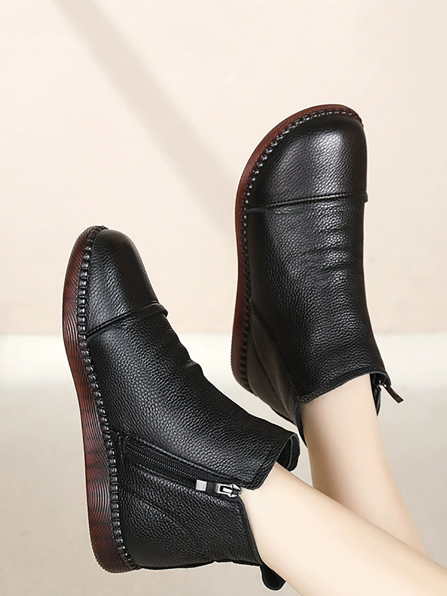 Women Winter Retro Genuine Leather Flat Boots