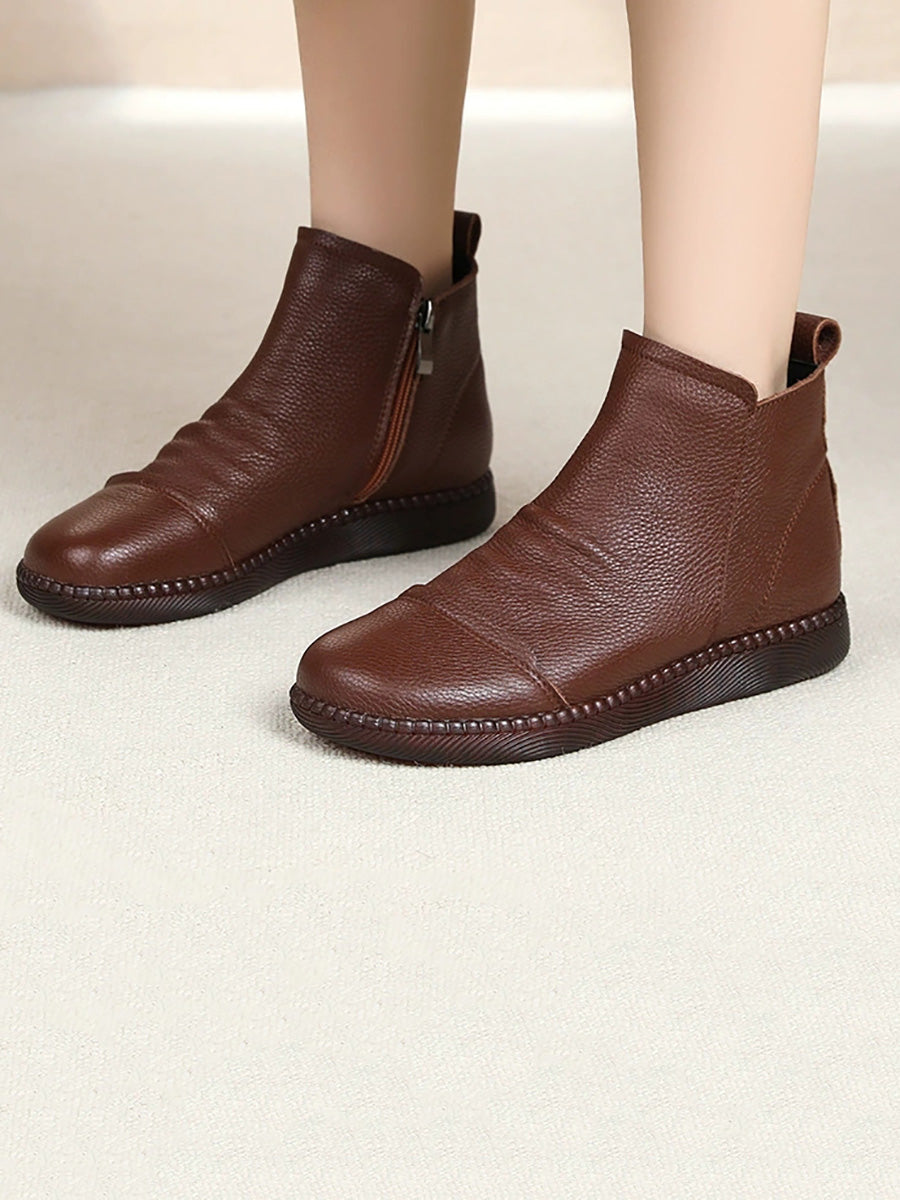 Women Winter Retro Genuine Leather Flat Boots
