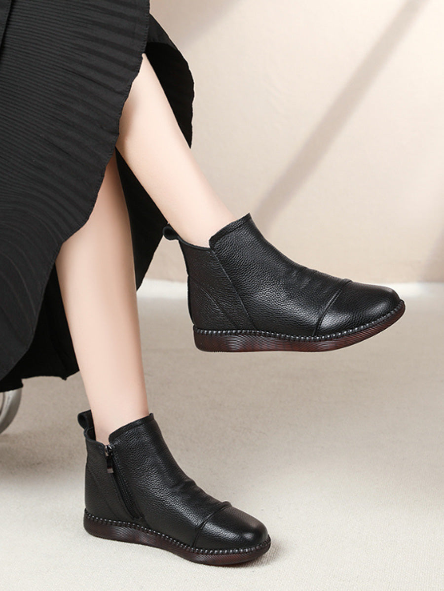 Women Winter Retro Genuine Leather Flat Boots