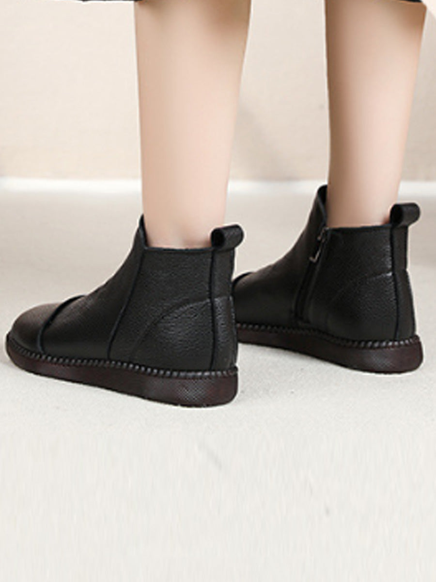 Women Winter Retro Genuine Leather Flat Boots