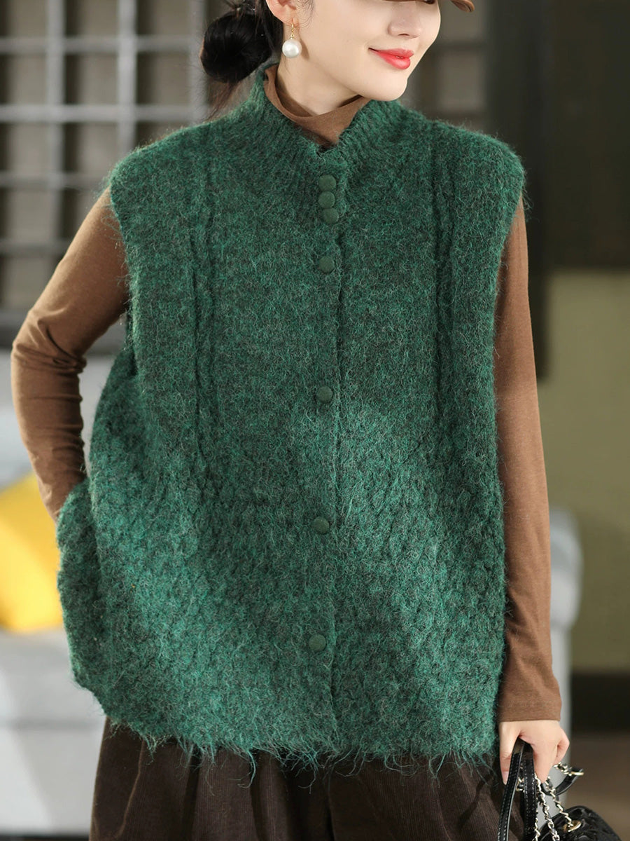 Women Vintage Wool-Blend Stand Collar Knit Layering Vest