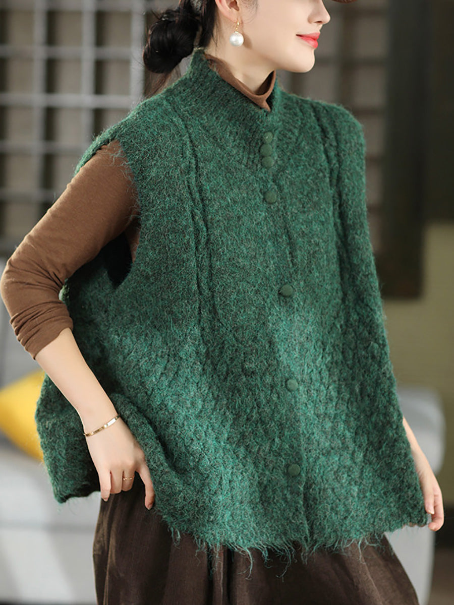 Women Vintage Wool-Blend Stand Collar Knit Layering Vest