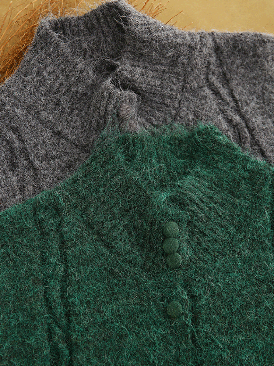 Women Vintage Wool-Blend Stand Collar Knit Layering Vest
