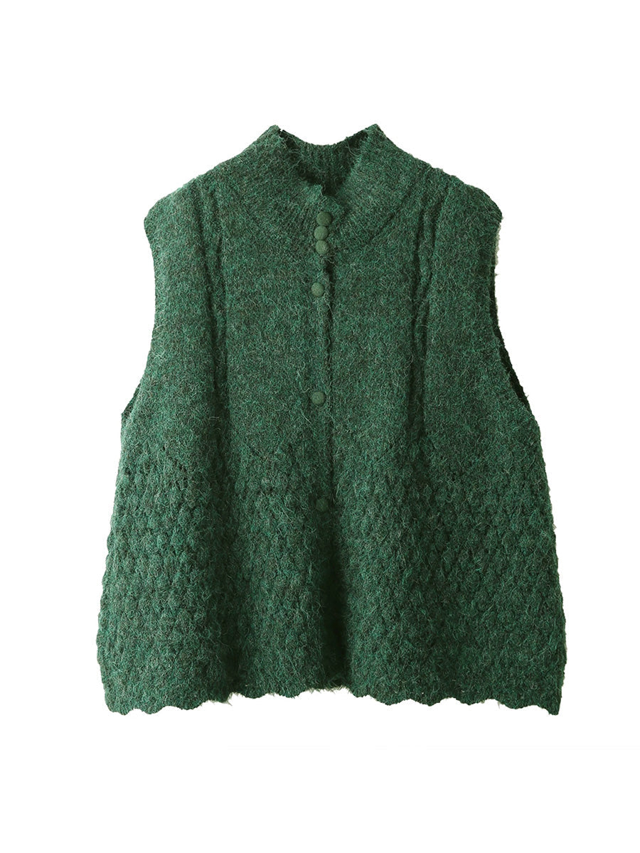 Women Vintage Wool-Blend Stand Collar Knit Layering Vest