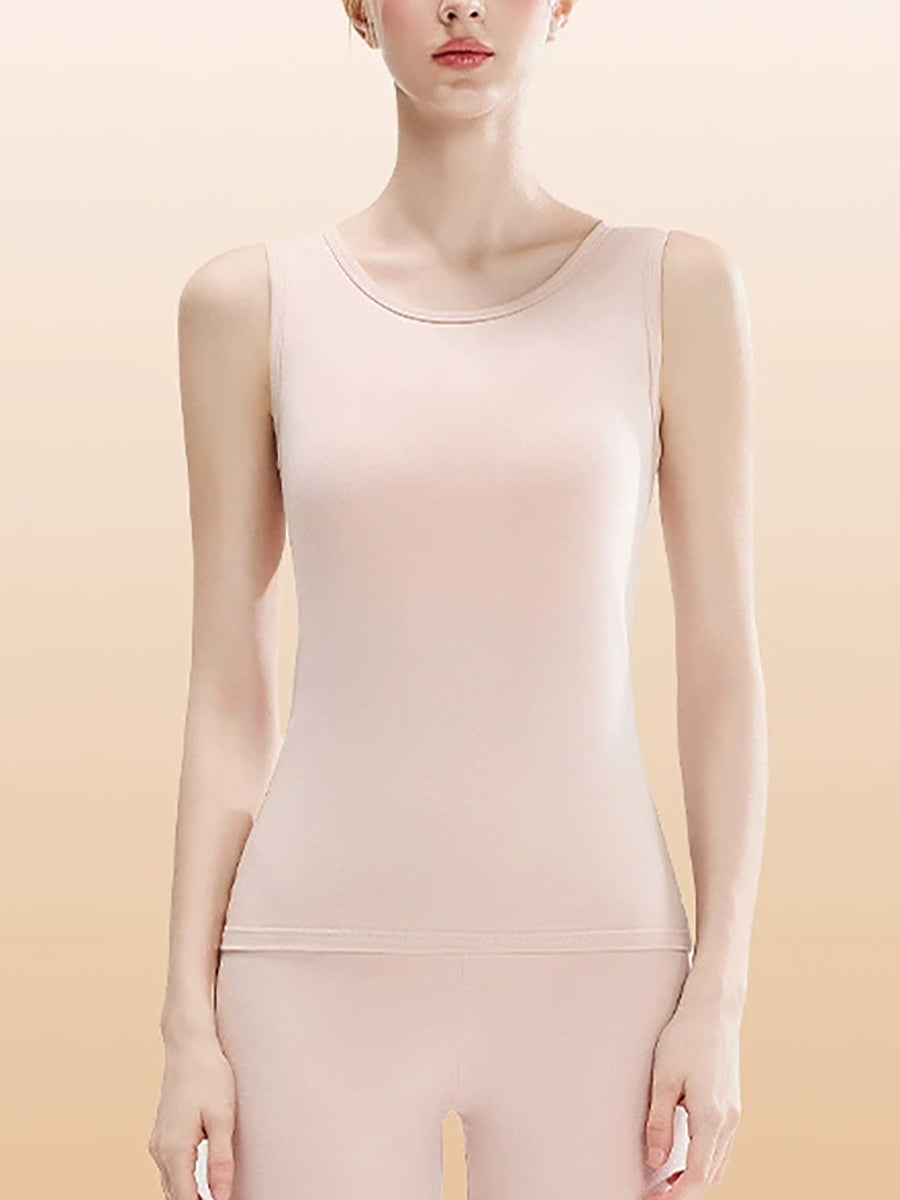 Women Minimalist Sporty Cotton Solid Thermal Tank Top