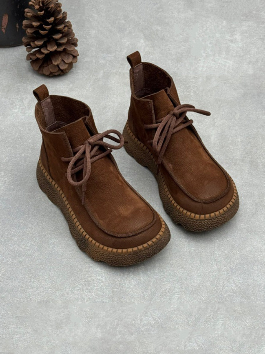 Women Genuine Leather Autumn Platform Boots
