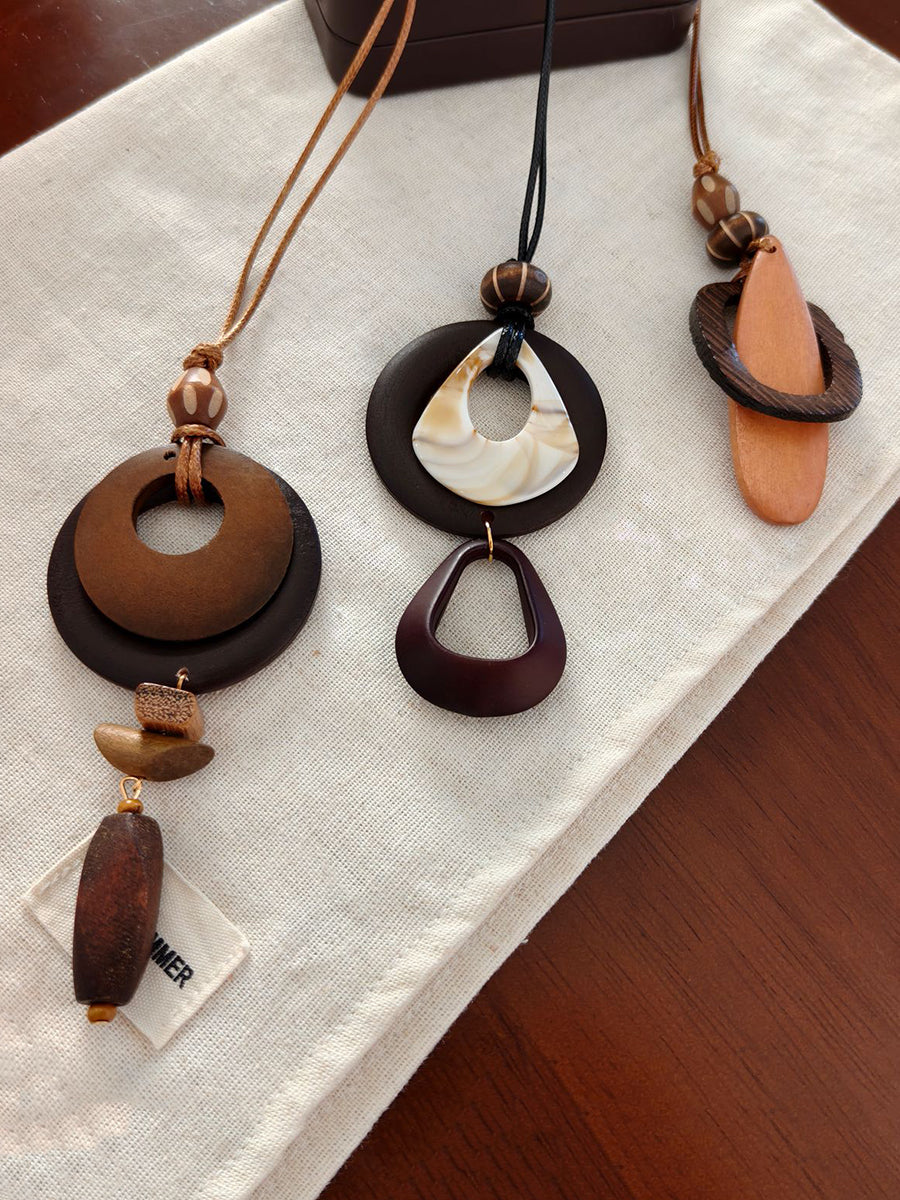 Women Vintage Wooden Pendant Necklace – Long Ethnic Sweater Chain