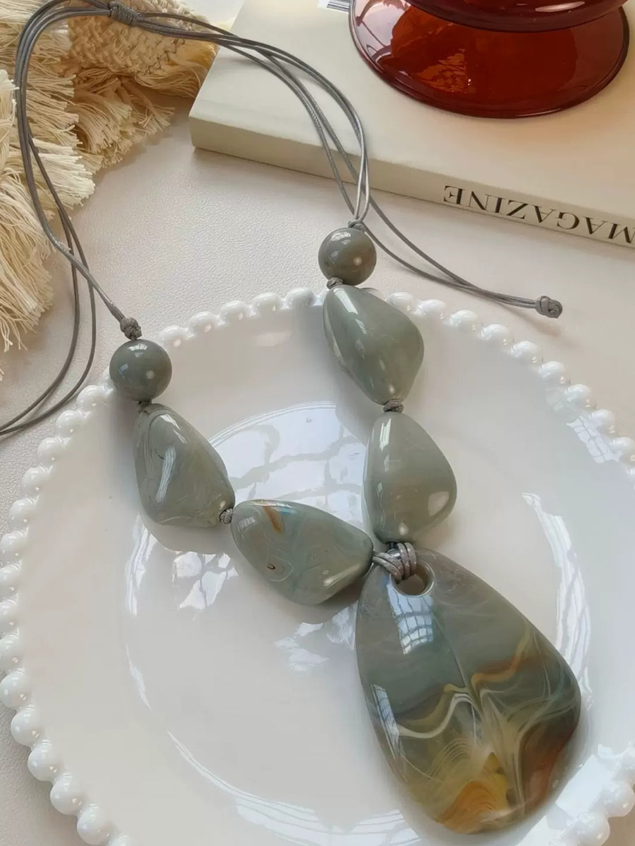 Women Resin Irregular Pendant Necklace – Cotton Wax Cord Sweater Chain