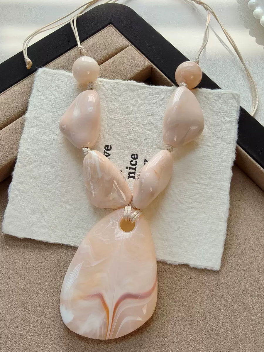 Women Resin Irregular Pendant Necklace – Cotton Wax Cord Sweater Chain