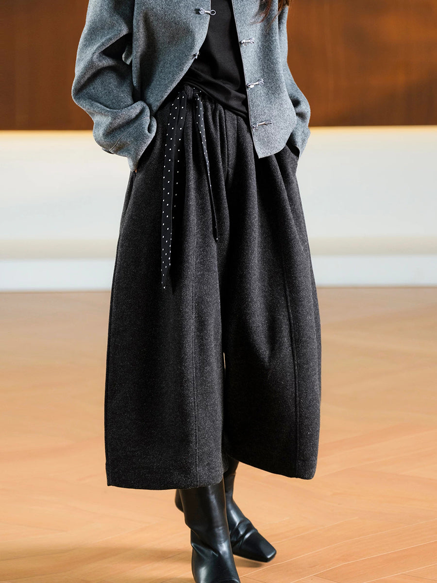 Plus Size Women Brushed Wool-Blend Cropped Wide-Leg Pants