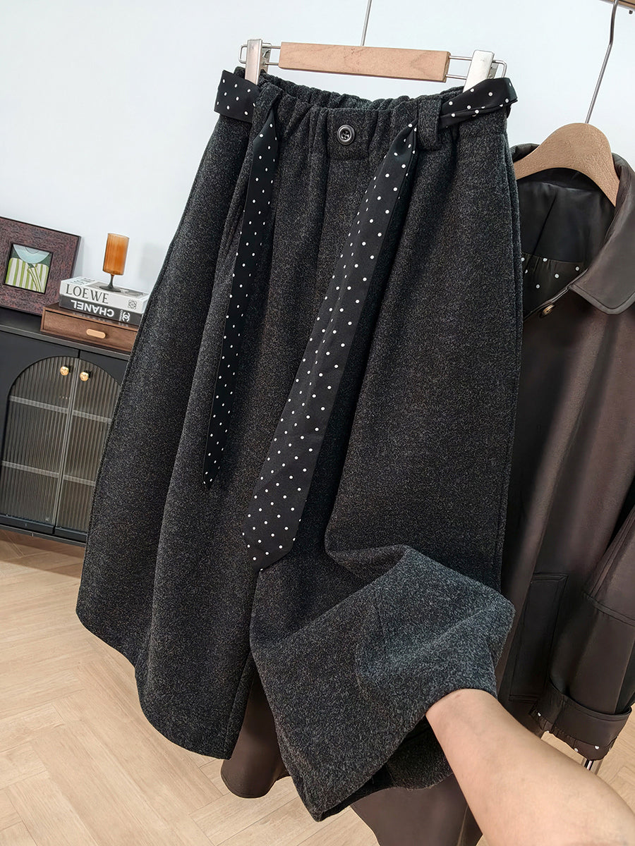 Plus Size Women Brushed Wool-Blend Cropped Wide-Leg Pants