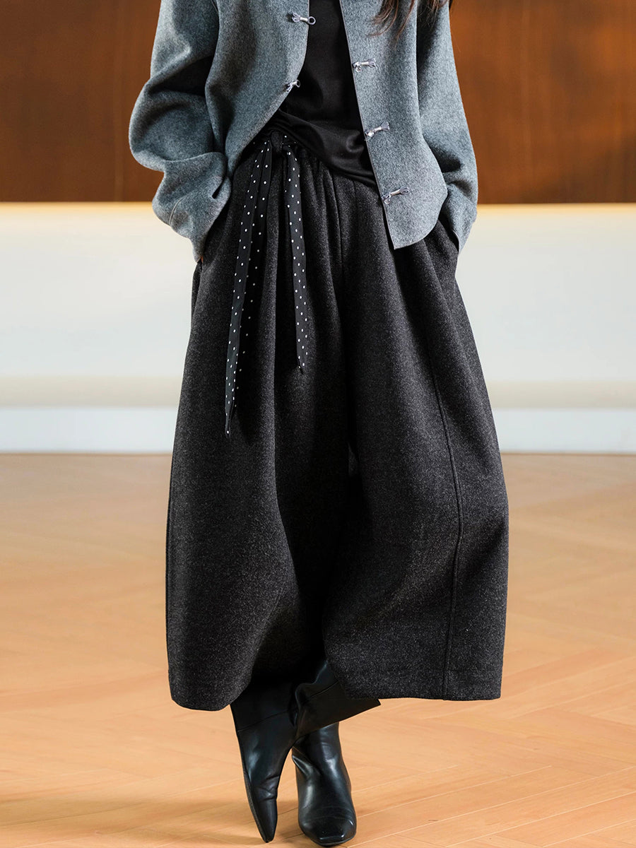 Plus Size Women Brushed Wool-Blend Cropped Wide-Leg Pants
