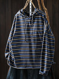 Plus Size Women Color-Block Striped Lightweight Hoodie