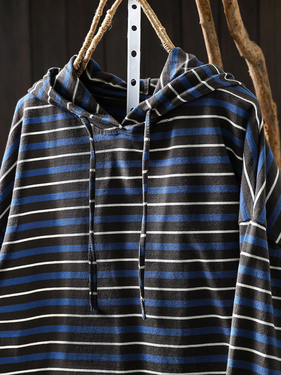 Plus Size Women Color-Block Striped Lightweight Hoodie