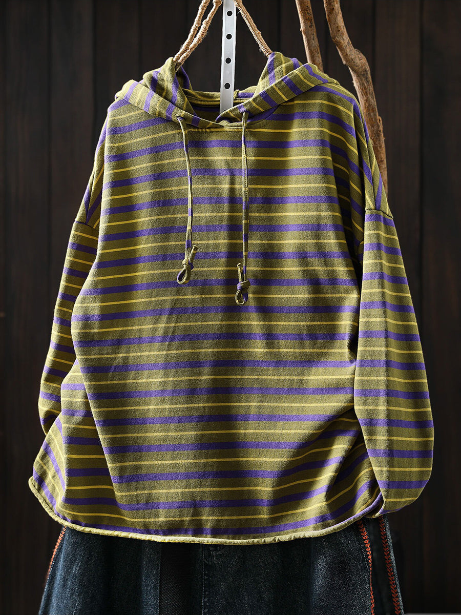 Plus Size Women Color-Block Striped Lightweight Hoodie