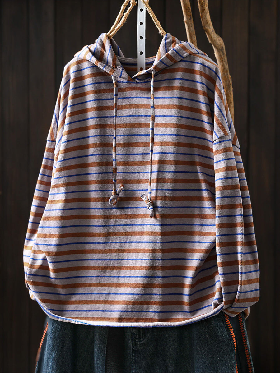 Plus Size Women Color-Block Striped Lightweight Hoodie