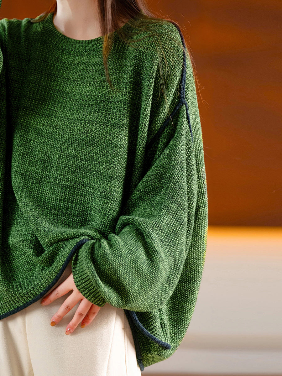 Women Casual Solid Round Neck Oversized Knit Sweater
