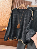 Women Casual Solid Round Neck Oversized Knit Sweater