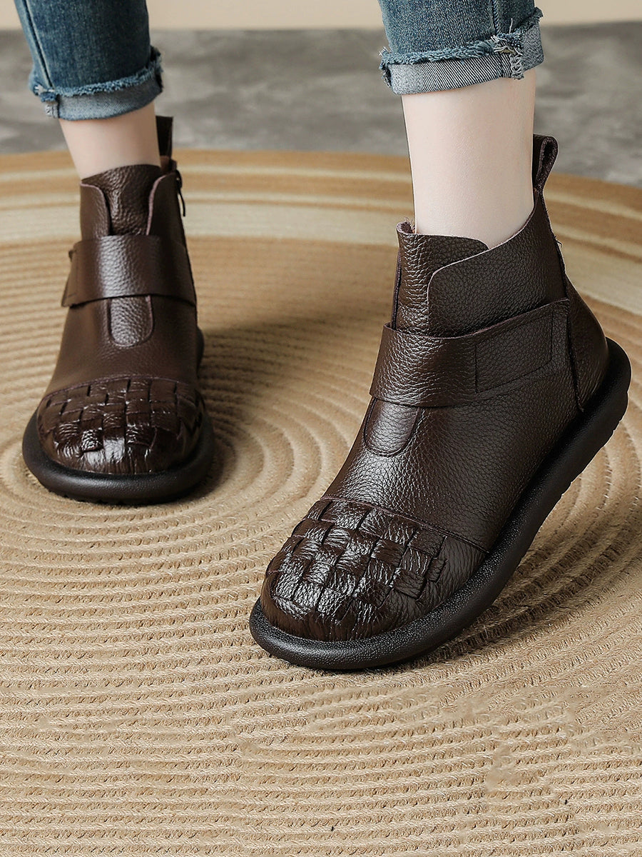 Women Winter Retro Genuine Leather Casual Short Boots