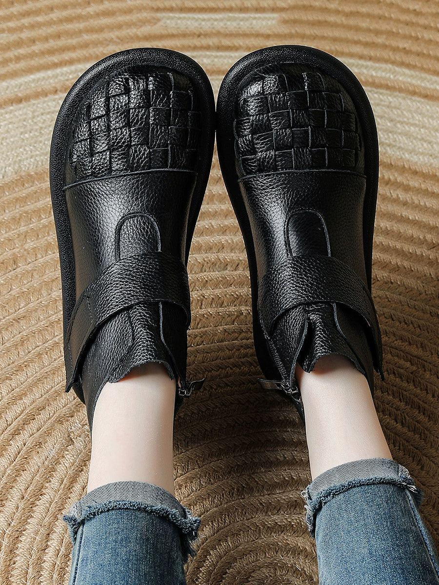 Women Winter Retro Genuine Leather Casual Short Boots