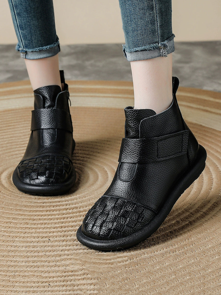 Women Winter Retro Genuine Leather Casual Short Boots