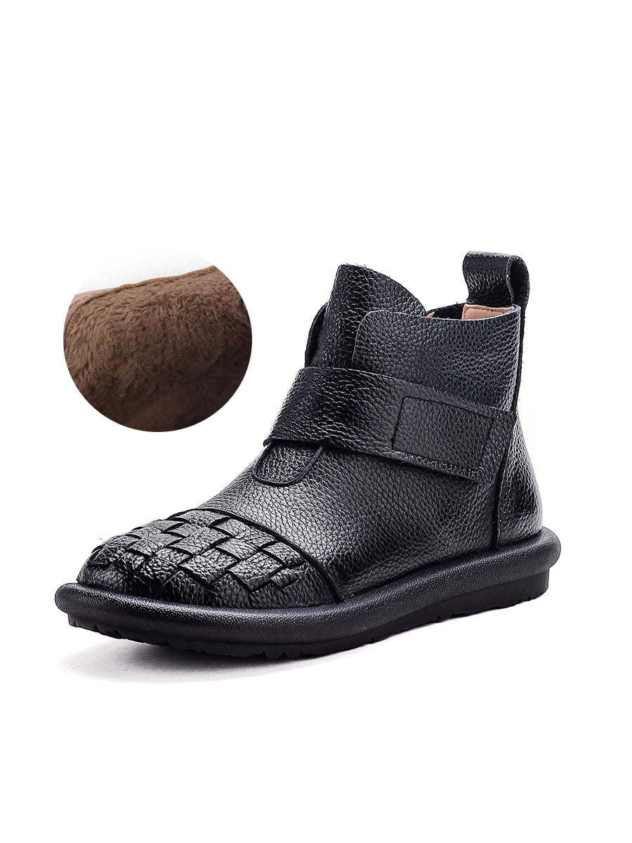 Women Winter Retro Genuine Leather Casual Short Boots