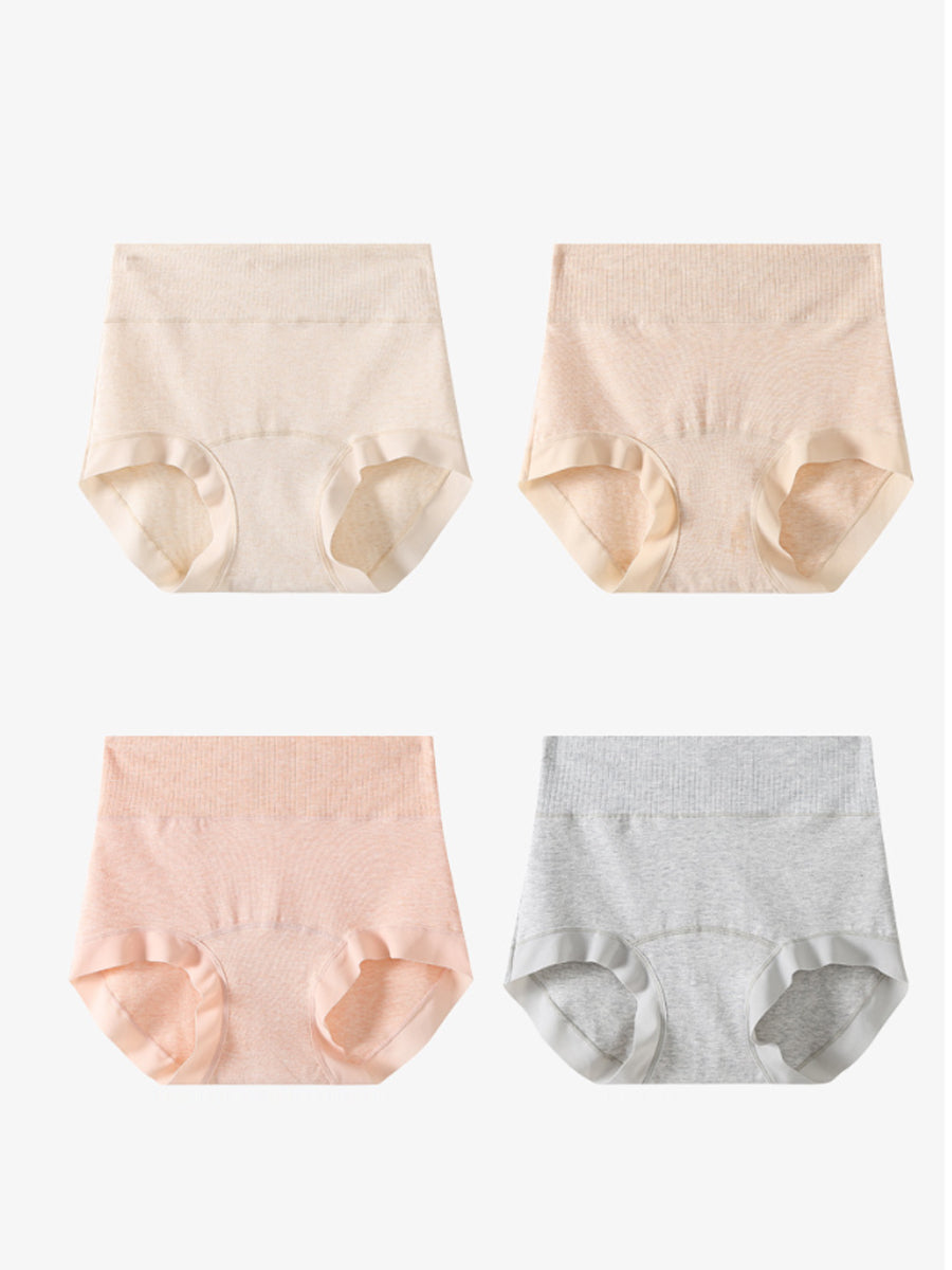 4 Pieces Women High Waist Tummy Control Cotton Solid Underwear