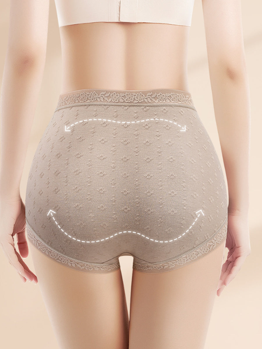 5 Pieces Women High Waist Tummy Control Cotton Lace Jacquard Briefs