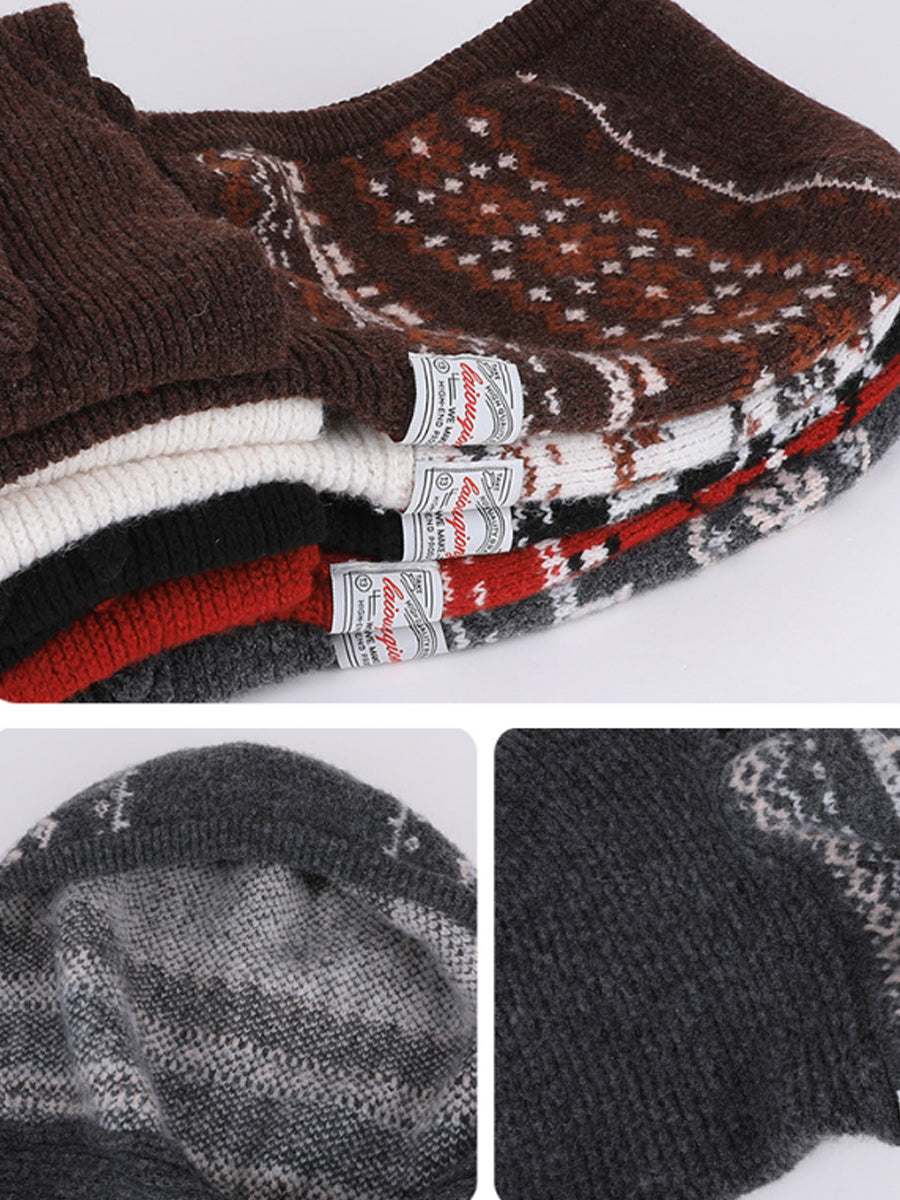 Women Fair Isle Fall Winter Warm Ear-Covering Knit Balaclava Hat