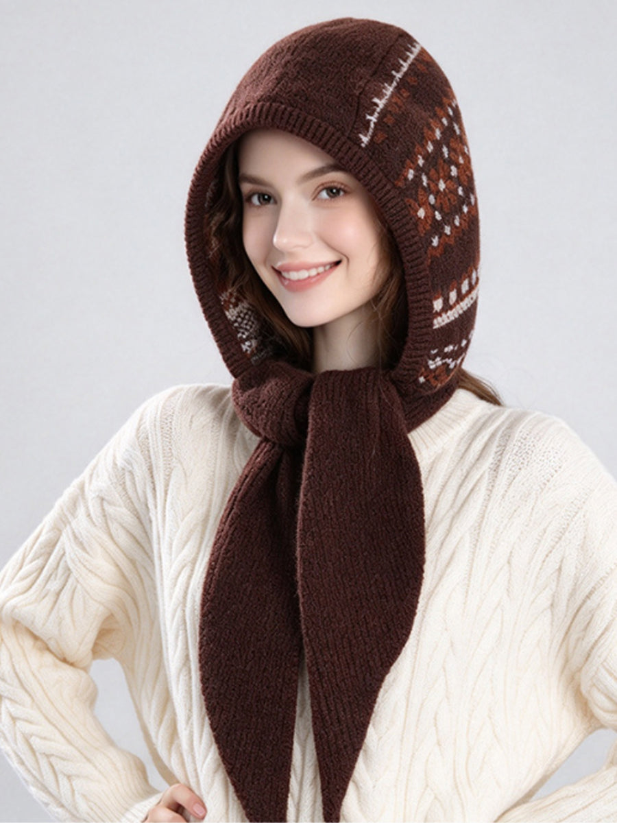Women Fair Isle Fall Winter Warm Ear-Covering Knit Balaclava Hat