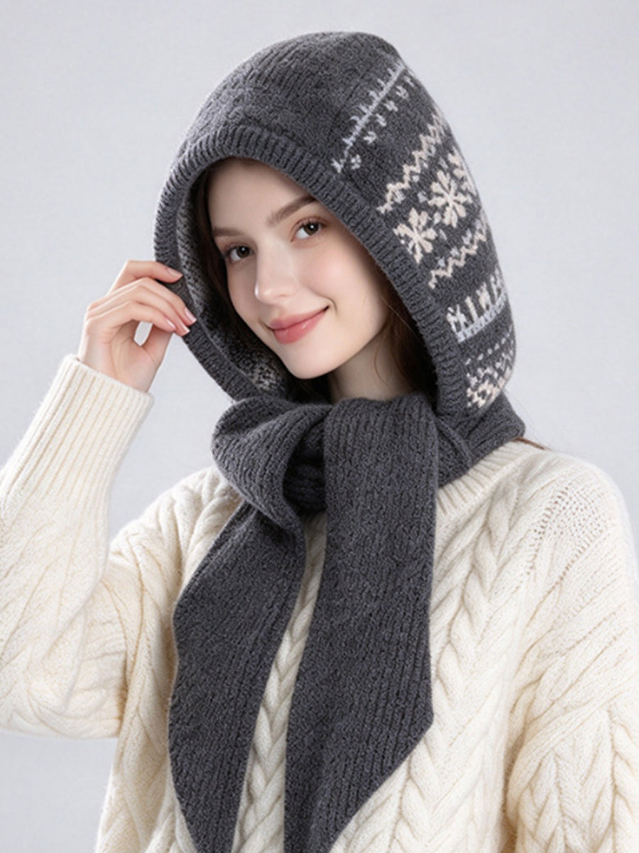 Women Fair Isle Fall Winter Warm Ear-Covering Knit Balaclava Hat