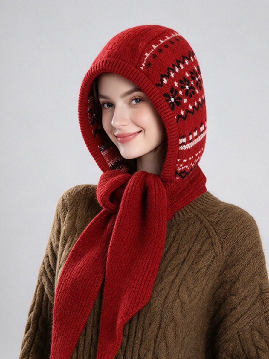 Women Fair Isle Fall Winter Warm Ear-Covering Knit Balaclava Hat