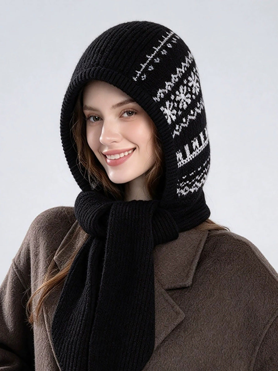 Women Fair Isle Fall Winter Warm Ear-Covering Knit Balaclava Hat