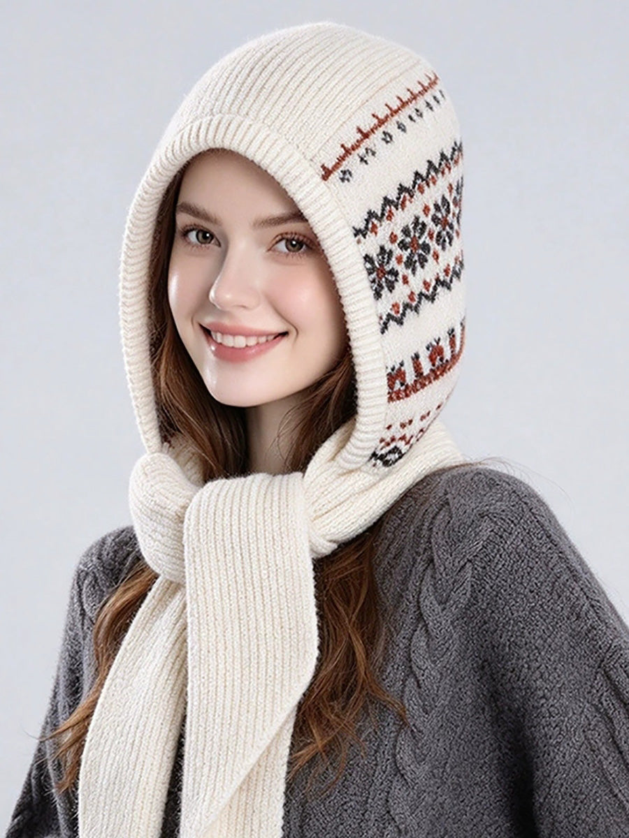 Women Fair Isle Fall Winter Warm Ear-Covering Knit Balaclava Hat