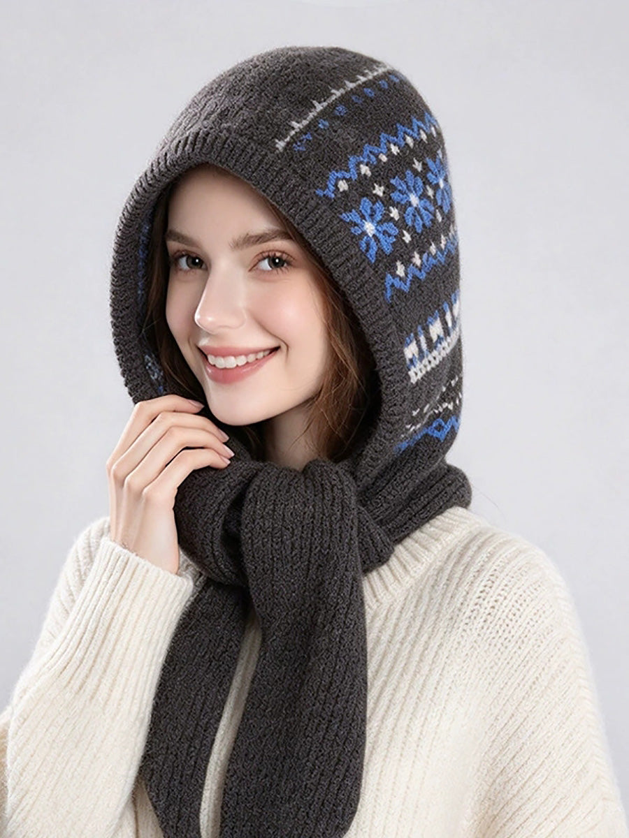 Women Fair Isle Fall Winter Warm Ear-Covering Knit Balaclava Hat