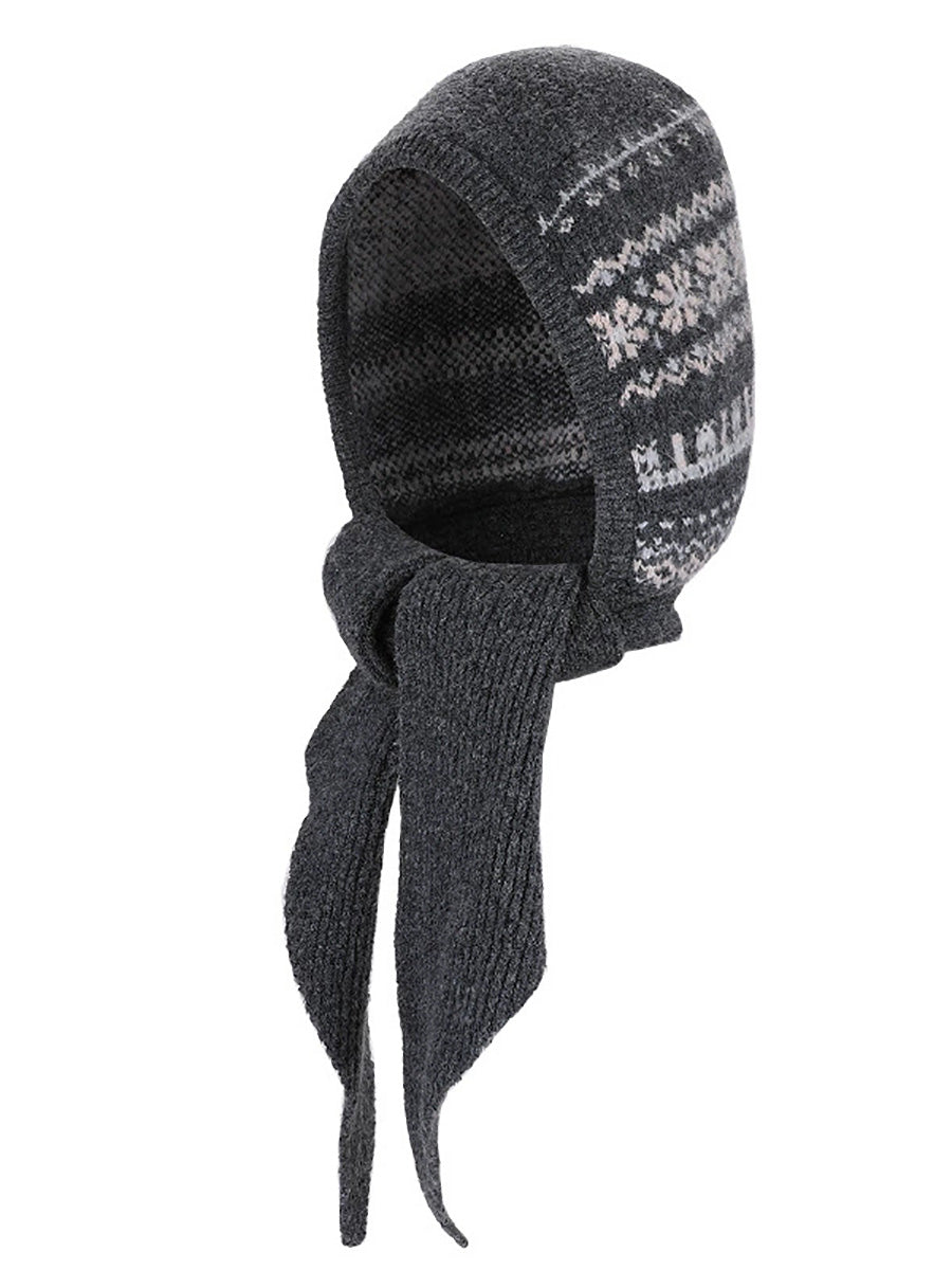 Women Fair Isle Fall Winter Warm Ear-Covering Knit Balaclava Hat