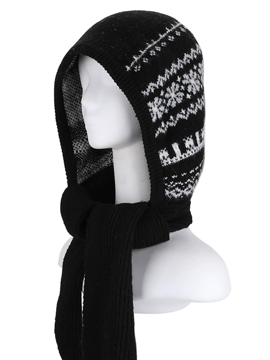 Women Fair Isle Fall Winter Warm Ear-Covering Knit Balaclava Hat
