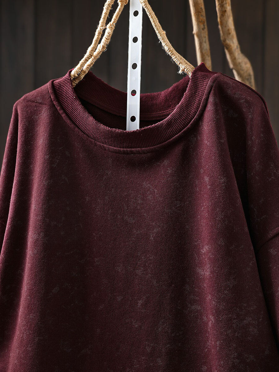 Plus Size Women Casual Knit Printed Round Neck Long Sleeve Top