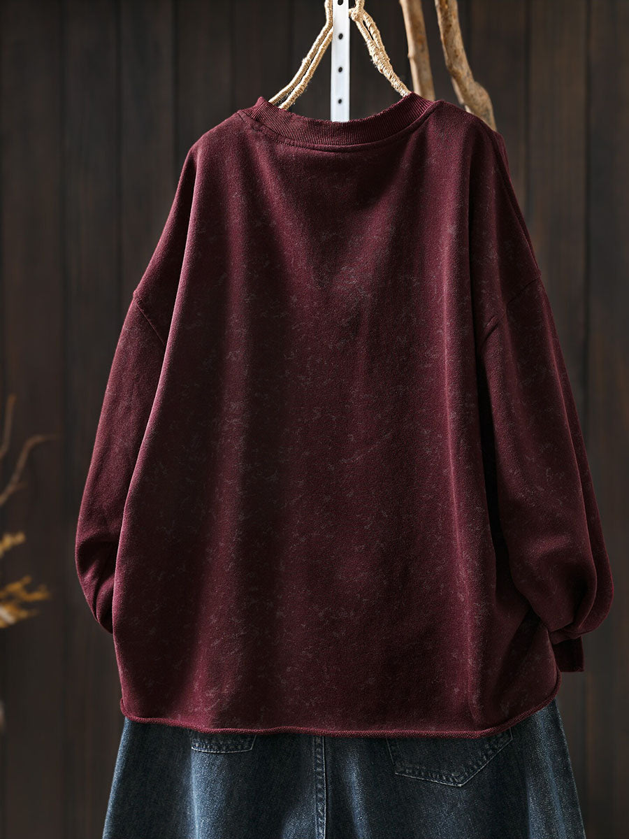 Plus Size Women Casual Knit Printed Round Neck Long Sleeve Top
