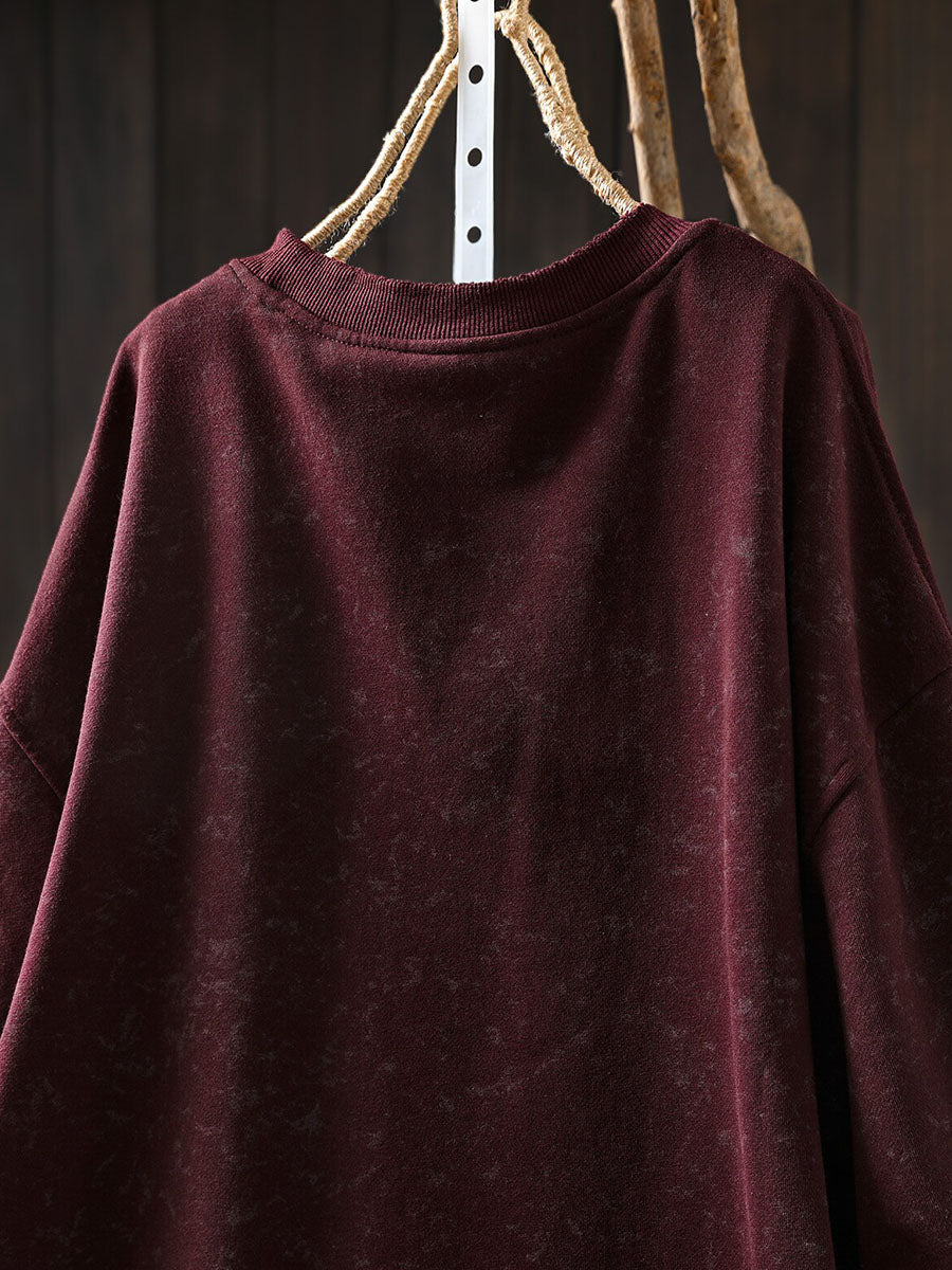 Plus Size Women Casual Knit Printed Round Neck Long Sleeve Top