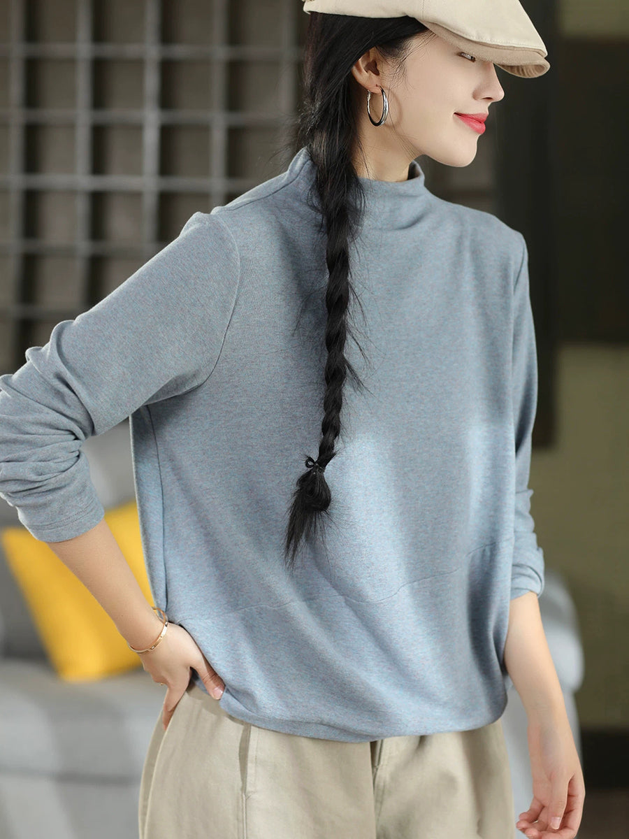 Plus Size Women Winter Mock Neck Solid Color Long Sleeve Base Layer Top