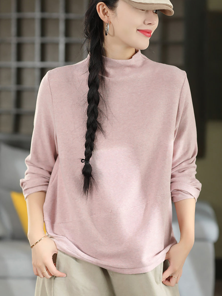 Plus Size Women Winter Mock Neck Solid Color Long Sleeve Base Layer Top